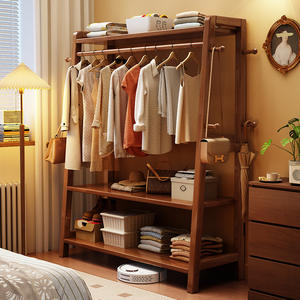 Porte-manteau moderne en bois massif stockage multicouche sur pied pour chambre simple conception de chambre à coucher porte-manteau pour la maison - Product Image 1