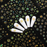 Autocollants pour ongles 3D japonais, flocons de neige blancs, dorés et argentés, lumineux, laser, en plastique, pour Noël et l'été français, 12 feuilles, 2026