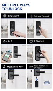 Liliwise China Supplier Waterproof Smart Digital Cerradura Rfid Card Front Door <b>Lock</b> for Home and Apartment - Product Image 6