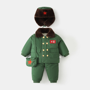 Ensemble de 4 pièces pour garçons, tenue d'hiver chaude, vert armée, style chinois, <span class=keywords><strong>manteau</strong></span> matelassé épais, ensemble de vêtements décontractés chauds et complets - Product Image 1