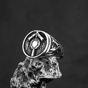 European American Retro Stainless Steel <b>Ring</b> <b>Men</b> Shield Shape Hip Hop Style Personalized Jewelry Gift - Product Image 3