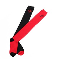 Chaussettes hautes en coton pour femme Harley Quinn, noires élégantes, à motif losanges rouges et noirs