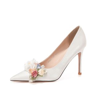 Zapatos de Tacón Alto para Novia, Tacones de Aguja con Punta Puntiaguda, Decoración Floral, Zapatos de Vestir para Fiesta de Boda, Tacones Altos de 5 cm y 8 cm para Mujer - Product Image 5