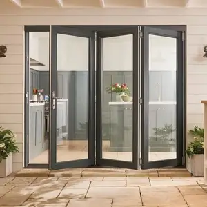 LowE-puerta corrediza plegable para exteriores, acordeón de aluminio y vidrio, con cerraduras, Comercial de EE. UU.