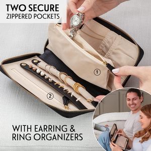 Organisateur de voyage portable de luxe personnalisé en similicuir, pochette pliable à fermeture éclair pour bijoux, pour colliers sans nœuds - Product Image 3
