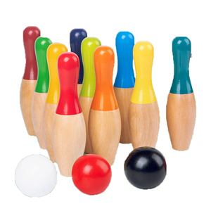 Juego de bolos de patio de madera para familiares y amigos para niños y adultos, bolos y bolas de madera dura para diversión en el patio trasero - Product Image 3