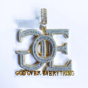 Nouveau Iced Out Bling <span class=keywords><strong>God</strong></span> Over Everything Pendentif Collier Or Argent Plaqué 5A Zircon Lettre GOE Charme Hommes Hip Hop Bijoux - Product Image 5