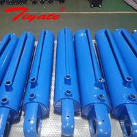 Cilindro hidráulico de doble efecto con brida frontal cuadrada y varilla delgada, azul brillante, para expulsor de molde de inyección