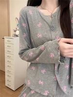 Ensembles de vêtements de nuit automne pantalons à manches longues pyjamas femmes Cardigan décontracté Simple confortable glace fil de soie ensemble pyjamas
