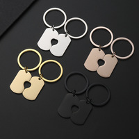 Estampage Blancs Personnalisé Gravé En Acier Inoxydable Blanc Porte-clés Couple En Forme De Coeur Dog Tag Porte-clés pour Femmes Hommes