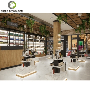 Modern Cosmetic Shops Interior Design Custom Wood Skincare <b>Makeup</b> Counter Display Cosmetic Showcase For Shop Decoration Ideas - Product Image 1