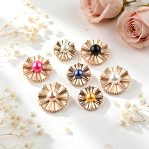 Elegant Flower‑Shaped Pearl Decor Metal Shank <b>Buttons</b> Assorted Colors Sew <b>Buttons</b> For Wedding Dress Sweater DIY Craft Decoration - Product Image 1