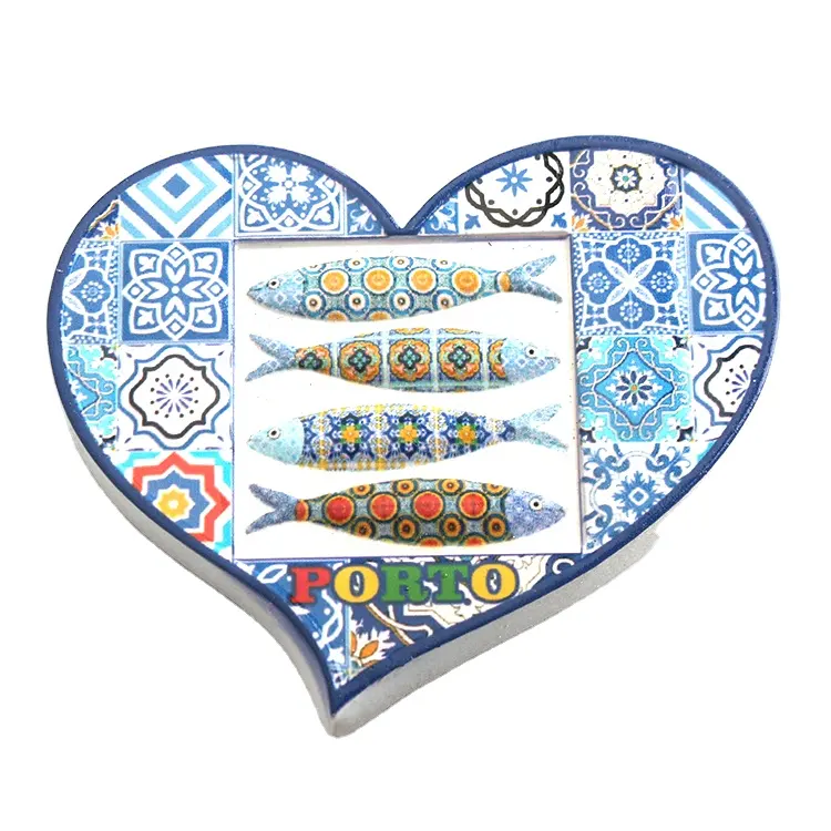 Фабрика нового дизайна на заказ смолы португальская рыба в форме сердца магнит на холодильник