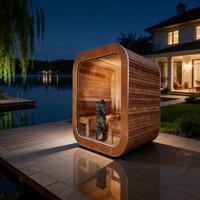 Sauna extérieur de luxe en forme de cube arrondi, en bois thermique finlandais et en cèdre, avec chauffage Harvia 6KW, sauna sec.