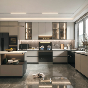 Set <span class=keywords><strong>di</strong></span> Mobili da Cucina <span class=keywords><strong>di</strong></span> <span class=keywords><strong>Lusso</strong></span> Moderni Italiani BALOM, Arredamento Modulare Minimalista in Legno con Isola in Pietra Sinterizzata per Casa - Product Image 2
