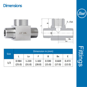 Stainless Steel Tee Fitting 1/2 Inch 316L Internal And External Thread Square Section ASTM Standard - Product Image 2