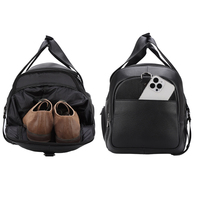 Sac de voyage week-end et de sport en cuir de veau pleine fleur noir avec compartiment à chaussures, sac de voyage en cuir grainé véritable