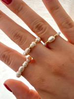 Bagues empilables en perles de riz d'eau douce personnalisées, ensemble de bagues élastiques minimalistes avec accent doré pour femmes