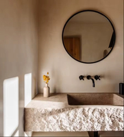 2025 italien nouveau Design armoire de salle de bain avec bassin en roche monobloc pour Villa & Hôtel ingénierie salle de bain vanité en gros
