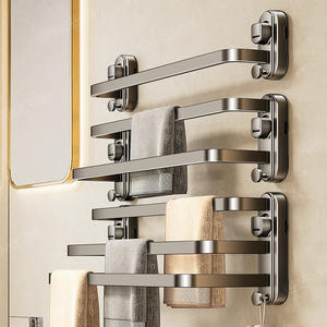 Toallero metálico Letera de 4 barras, montaje en pared con ventosas, diseño minimalista para almacenamiento en el baño - Product Image 1