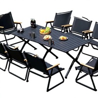 Tragbarer Outdoor-Campingtisch und -Stühle, faltbares Eierroll-Picknick-Set mit Stauraum, Outdoor-Möbel aus Kohlenstoffstahl
