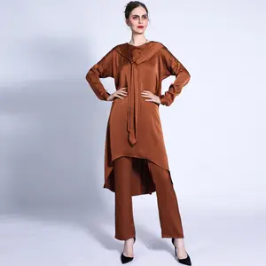 5037 Kuwii wholesale 2022 new designs 2 piece set with hat Turkish solid color lacing muslim dress set women islamic clothing