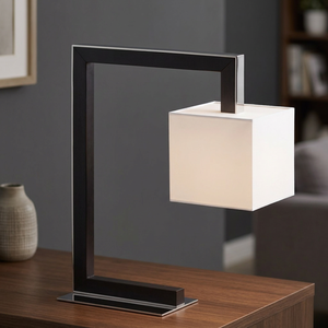 Lámpara de Mesa Moderna y Sencilla de Metal E27 con Cable, Pantalla Cuadrada de Tela, Interruptor, Lámpara de Escritorio o de Pie para Dormitorio o Sala de Estar - Product Image 4
