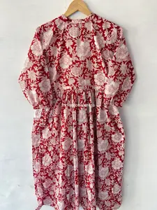 Venta caliente 100% vestido de algodón hecho a mano estilo dulce bloque de mano impreso para ropa de verano precios al por mayor disponibles naturales - Product Image 4