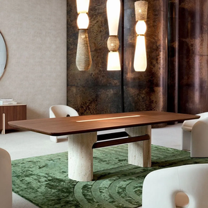 Table <span class=keywords><strong>à</strong></span> <span class=keywords><strong>manger</strong></span> <span class=keywords><strong>moderne</strong></span> personnalisée 8 10 12 places en bois massif Base en travertin pour <span class=keywords><strong>salle</strong></span> <span class=keywords><strong>à</strong></span> <span class=keywords><strong>manger</strong></span> Appartement Restaurant Réception - Product Image 1