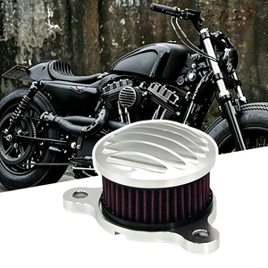 Kit de filtro de aire retro con nervaduras CNC para motocicleta Harley XL883 XL1200 X48, limpiador de aire vintage, negro y plateado - Product Image 4