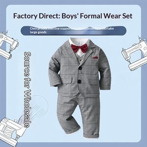Ensemble quatre pièces d'hiver à manches longues pour enfants, veste, costume pour garçons, motif à carreaux, style européen et américain, tenue de fête du Nouvel An - Product Image 2