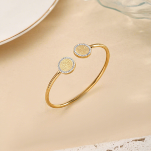 Ensemble de bracelets style Ins en acier inoxydable plaqué or 18 carats avec décoration géométrique ouverte - Product Image 1
