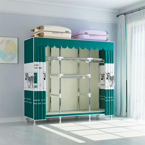 Lemari baja penyimpanan kamar tidur sederhana, lemari kain portabel untuk pakaian dengan pintu ganda Dan bar gantungan dari pabrik - Product Image 3