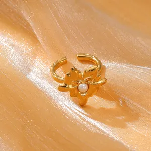 Shell Parel Rvs Sieraden 18K Goud Waterdicht Hart Ringen Goud Roestvrij Dames Verstelbare Ring Natuursteen