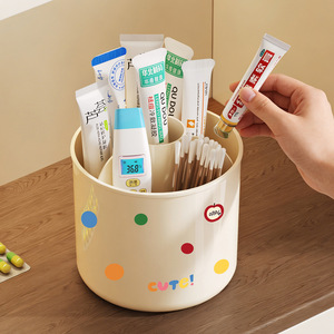 Rotating Ointment Shelf Desktop Organizer Round Cartoon Design <b>Open</b> Top Compartment For Medication Storage Box - Product Image 2