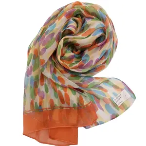 Whole sale design summer women pure chiffon silk scarf