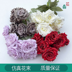Roses en soie rouges à feuilles variées, 9 pièces, 48 cm, décoration de mariage - Product Image 2