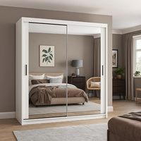 Armoire de chambre moderne à prix abordable, deux portes coulissantes, en bois blanc, avec miroir de dressing