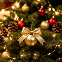 Ruban polyester doré et argenté pour Noël, accessoires pour cheveux en forme de papillon, boîtes cadeaux en mousseline pour les fêtes, fleurs