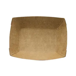 Conteneur alimentaire en papier kraft à impression personnalisée, sans couvercle, pour poulet, riz, déjeuner, type bateau, plateau, 10 unités