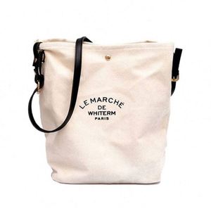 Bolsa de Hombro de Algodón para Mujer, Diseño Nuevo, Bolsa de Compras Informal, Bolsa de Mensajero de Lona con Asas de Cuero - Product Image 1