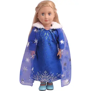 18英寸美国娃娃女孩裙子蓝色雪公主连衣裙艾尔莎服装新生儿婴儿玩具配件43厘米男孩娃娃礼品c853