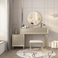 Commode moderne en bois massif avec armoire de rangement intégrée et miroir éclairé, bureau de maquillage pour chambre à coucher