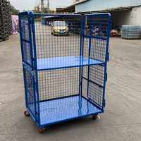 Conteneur en fil métallique pliable à 4 portes, conteneur de stockage en acier, chariot à roulettes pour le transport logistique