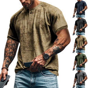 Custom Vintage Washed Heavyweight 95% Polyester Henley Neck <strong>Tshirt</strong> Men Oversized Fit Distressed American Retro Muscle Shirt - Product Image 1