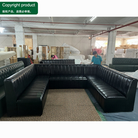 Conjunto de Sofás en Forma de U de Cuero PU Negro para Discoteca, Muebles Comerciales para Salón VIP con Luz LED, Mesa de Centro con Logotipo para Bar KTV