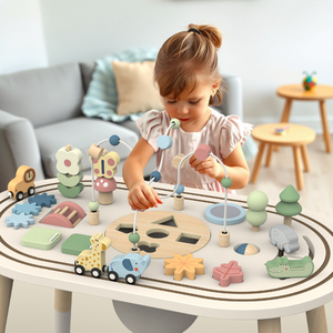 Mesa de actividades de madera, círculos, laberinto de alambre de cuentas, juguete de secuenciación, juegos geométricos de animales para niños - Product Image 4