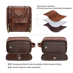 Grand Vintage Double Compartiments Luxe Voyage <span class=keywords><strong>Serviette</strong></span> Cosmétique Dopp Kits Étanche Rasage <span class=keywords><strong>Sac</strong></span> Personnalisé Hommes Trousse De Toilette - Product Image 3