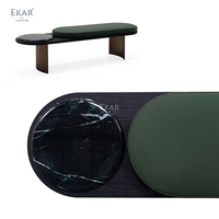 Banc en bois moderne de luxe avec marbre et cuir, banc d'entrée, tabouret de bout de lit Zen, banc d'intérieur, chaise de salle à manger