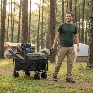Chariot de jardin pliable double, portable, réglable, à roues épaisses, pour plage, pique-nique, camping - Product Image 6